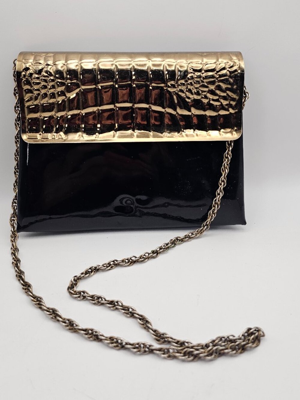 Miss Lewis Patent & Metallic Croc‑Embossed Evening Bag